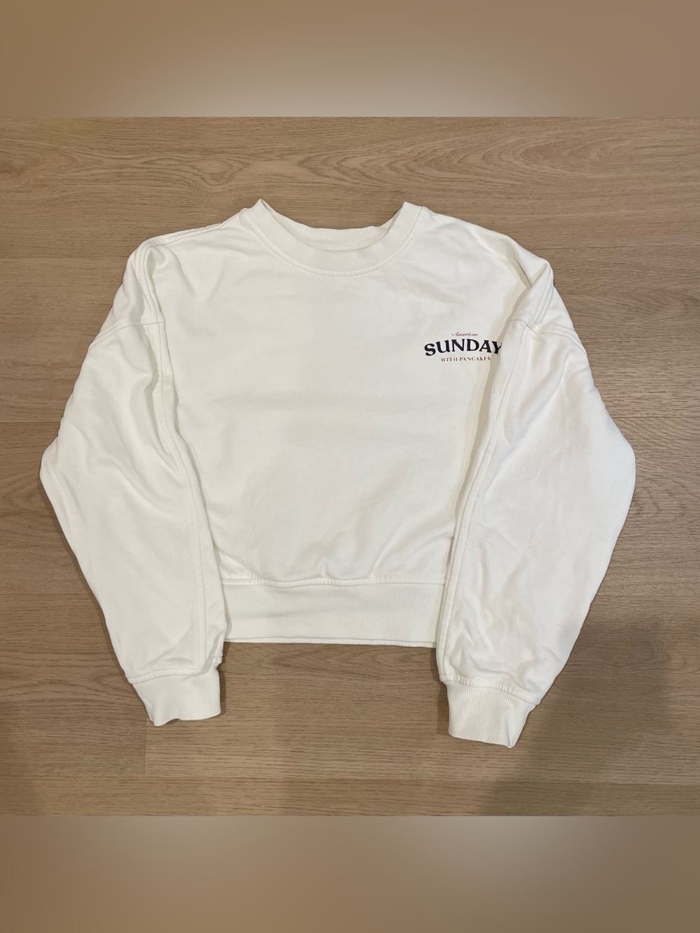 Mango White Crewneck Sweatshirt with 'Sunday' Chest Graphic